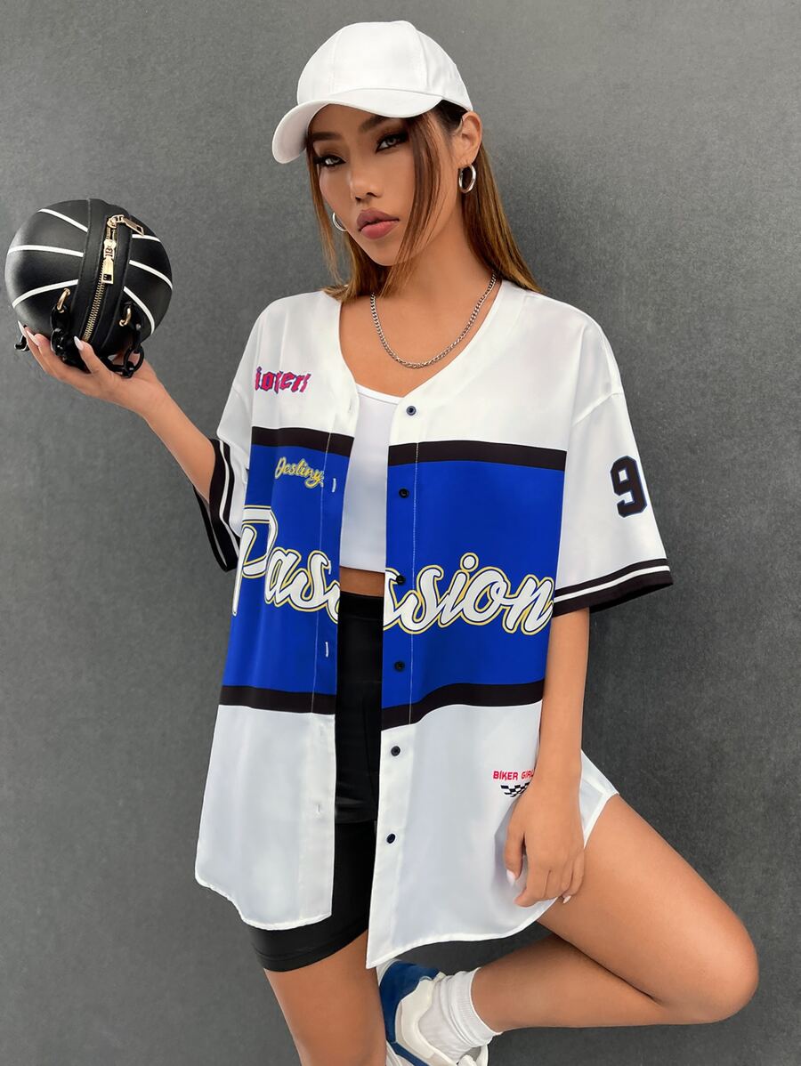 Coolane Áo sơ mi Đồ họa Chữ cái Thả vai Bóng chày