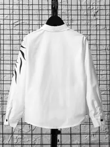 SHEIN Leap Crew Tween Boy Casual Lion Graphic Button Down Long Sleeve Shirt - White - View 2