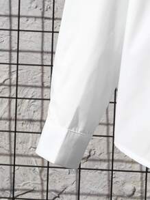 SHEIN Leap Crew Tween Boy Casual Lion Graphic Button Down Long Sleeve Shirt - White - View 3