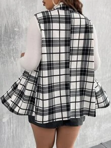 Calvaya Plus Plaid Print Vest Blazer - Black and White - View 2
