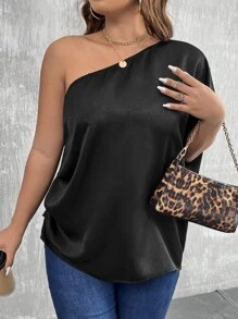 SHEIN Clasi Blusa de un hombro de manga murciélago - Negro - Ver 6