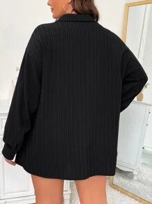 Flirla 大碼落肩袖襯衫和短褲 - 黑色 - 查看 2