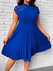 SHEIN Clasi Vestido con encaje en contraste bajo fruncido - azul real - Ver 1