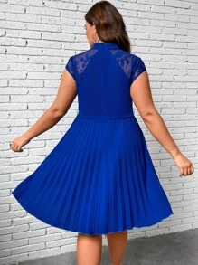 SHEIN Clasi Vestido con encaje en contraste bajo fruncido - azul real - Ver 2
