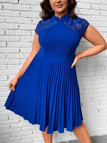 SHEIN Clasi Vestido con encaje en contraste bajo fruncido - azul real - Ver 5