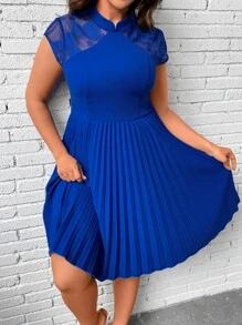 SHEIN Clasi Vestido con encaje en contraste bajo fruncido - azul real - Ver 6