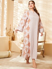 Al Najma Vestido túnico con estampado geométrico & floral de cuello notch - Multicolor - Ver 3