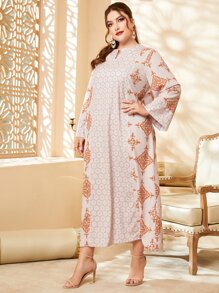 Al Najma Vestido túnico con estampado geométrico & floral de cuello notch - Multicolor - Ver 4