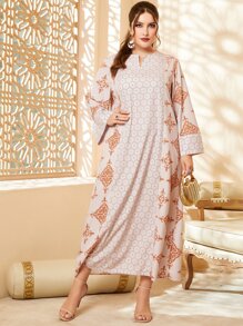 Al Najma Vestido túnico con estampado geométrico & floral de cuello notch - Multicolor - Ver 6