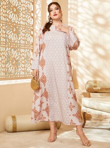 Al Najma Vestido túnico con estampado geométrico & floral de cuello notch - Multicolor - Ver 7