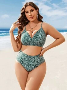 Swim Vcay 大尺碼小花印比基尼套裝，附沙灘裙，適合夏季海灘