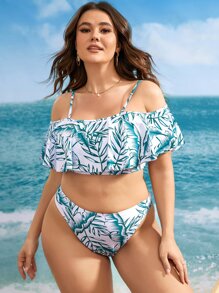Swim Vcay Große Größen Pflanzendruck Pom-pom Dekor Bikini Set Sommer Strand