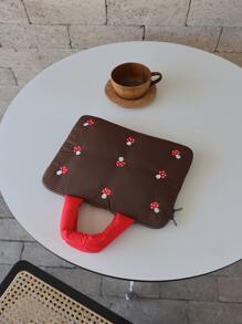 FANHUABUYU 1pc 11 Inch Mushroom Embroidered Laptop Bag - Brown - View 1