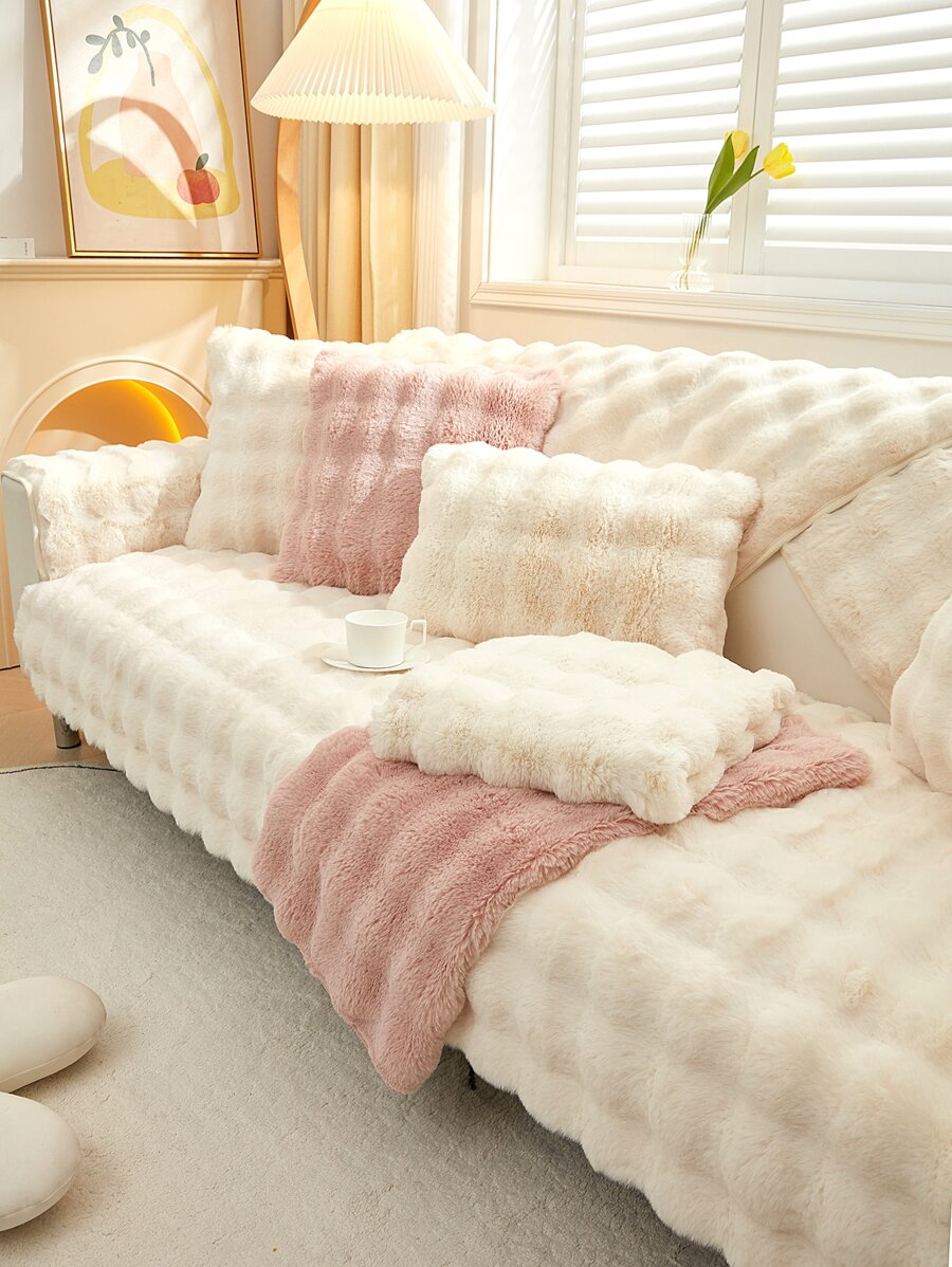 1 件冬季加厚人造兔毛沙發墊,流行簡約現代柔軟親膚寵物防髒防滑沙發套,毛絨防貓抓沙發保護套,適合所有尺寸的 L 形和 1/2/3 /4 沙發(另售) - 米色 - 查看 1