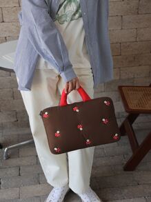 FANHUABUYU 1pc 11 Inch Mushroom Embroidered Laptop Bag - Brown - View 3