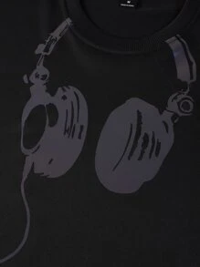 Manfinity Men Reflective Headphone Print Drop Shoulder Sweatshirt - Black - View 5