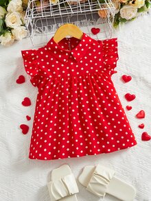 SHEIN Girls Polka Dot Print Ruffle Trim Blouse - Red - View 5