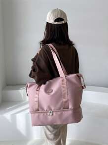 Letter Patch Decor Duffel Bag - Pink - View 2