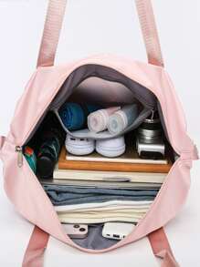 Letter Patch Decor Duffel Bag - Pink - View 4