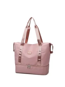 Letter Patch Decor Duffel Bag - Pink - View 7
