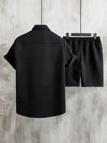 Manfinity Men Solid Button Up Shirt & Shorts Without Tee - Black - View 2