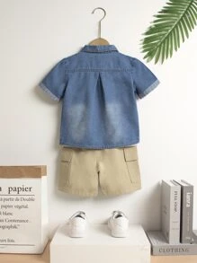 Toddler Boys Flap Pocket Denim Shirt & Flap Pocket Shorts Without Tee - Multicolor - View 2