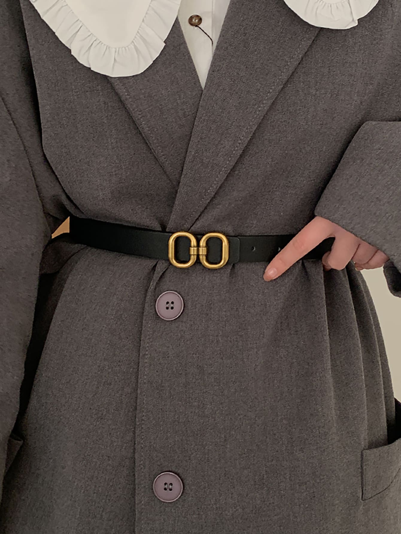 Symmetrical Oval Buckle Elastic Belt - Black - View 1