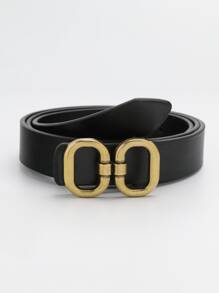 Symmetrical Oval Buckle Elastic Belt - Black - View 2
