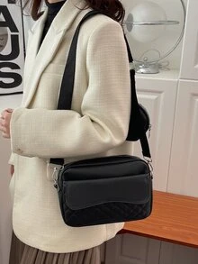 Quilted Detail Square Bag With Coin Purse - Black - View 2