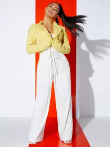 SHEIN SXY Frayed Trim Tweed Jacket - Yellow - View 1