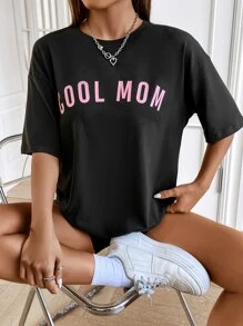 SHEIN Unity Letter Graphic Drop Shoulder Tee & Cycling Shorts - Black - View 4