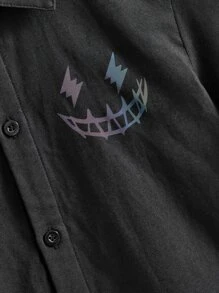 SHEIN Boys Reflective Flare Expression Print Shirt - Black - View 5