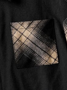 SHEIN 男孩格紋印花口袋貼布襯衫