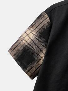 SHEIN 男孩格紋印花口袋貼布襯衫