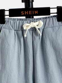 SHEIN Boys Pocket Patched Shirt & Drawstring Waist Shorts - Grey - View 4