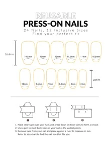 JOYME 24pcs Long Coffin Sun Pattern Fake Nail & 1pc Nail File & 1sheet Tape - Multicolor - View 3