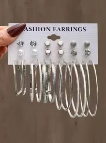 12pairs Faux Pearl & Cubic Zirconia Decor Earrings