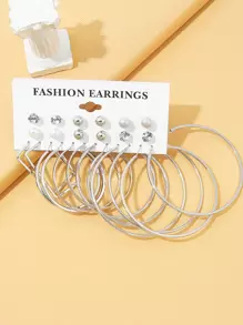 12pairs Faux Pearl & Cubic Zirconia Decor Earrings
