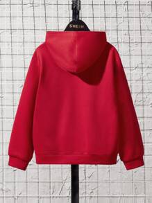 SHEIN Tween Boy Rabbit & Slogan Graphic Drop Shoulder Sweatshirt - Red - View 2