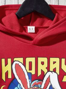 SHEIN Tween Boy Rabbit & Slogan Graphic Drop Shoulder Sweatshirt - Red - View 4