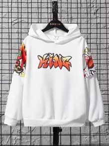 SHEIN 青少年男孩休闲卡通和字母印花连帽卫衣