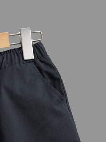 SHEIN Boys Feather Print Shirt & Drawstring Waist Shorts - Black and White - View 3