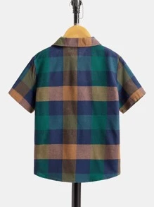 SHEIN 男孩格紋補丁貼口袋襯衫