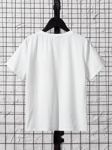 SHEIN 男孩撞色前口袋襯衫和褲子和字母圖案襯衫