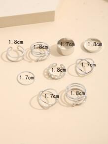 17KM 9 件时尚简约金属几何可叠戴戒指套装，适合女士、情侣、男女通用、度假、约会、日常、派对、婚礼、生日礼物，适合送给妈妈、朋友、女朋友的配套礼物