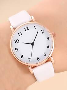 1 pieza Reloj cuarzo de puntero redondo & 4 piezas Pulsera - Blanco - Ver 2
