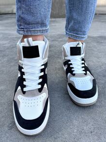 Color Block Lace-up Front Skate Shoes - Black and White - View 1