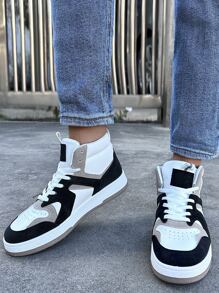 Color Block Lace-up Front Skate Shoes - Black and White - View 2