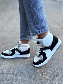 Color Block Lace-up Front Skate Shoes - Black and White - View 3