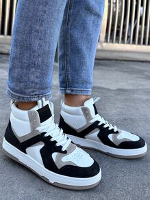 Color Block Lace-up Front Skate Shoes - Black and White - View 6